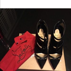 Christian Louboutin Black Suede and Mesh Bootie